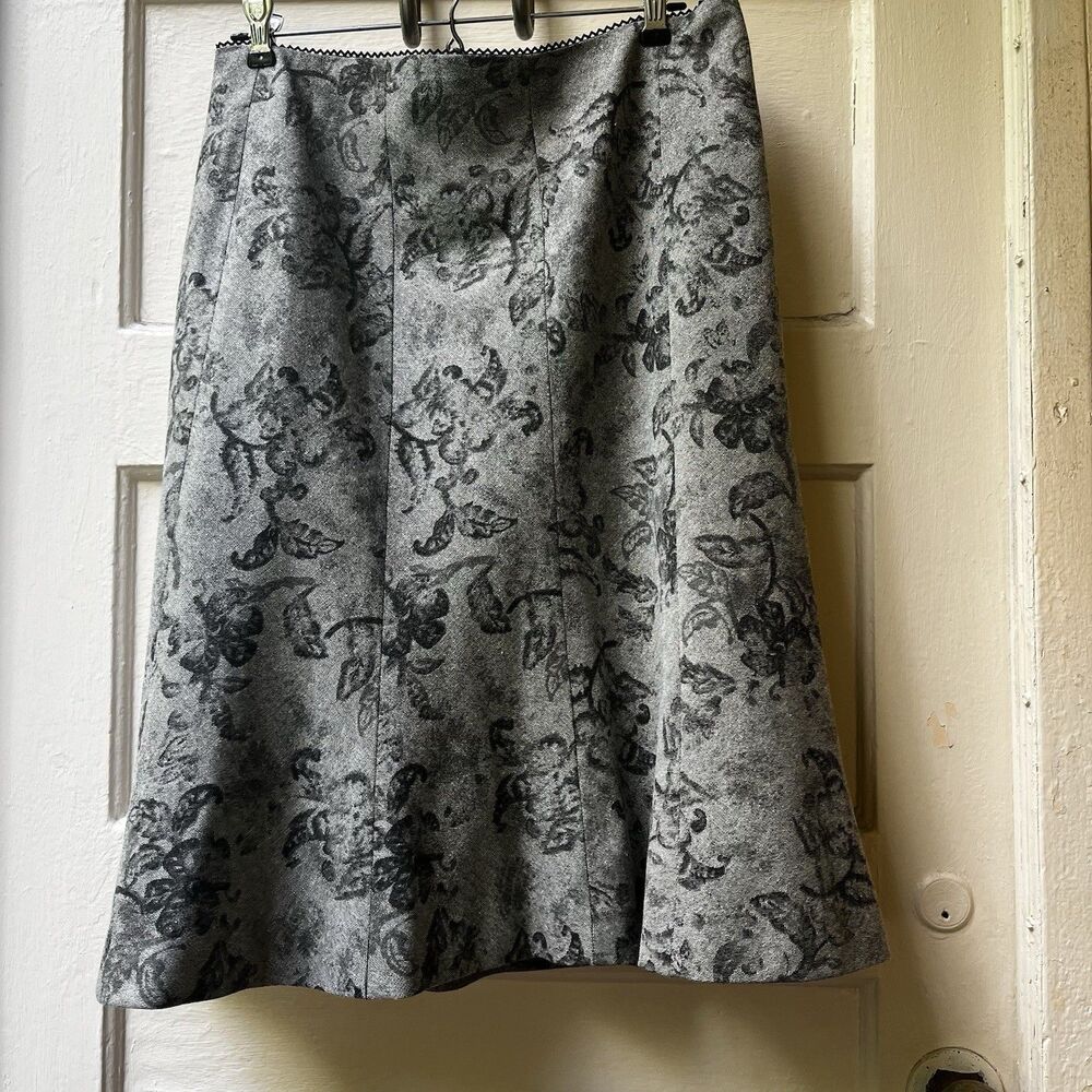 Ann Taylor Aline Midi Skirt Sz 10 Gray Floral Dark Romantic Wool Blend Academic